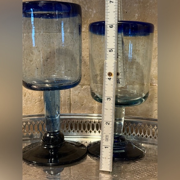 His and Her Vintage Hand Blown Goblets made in Mexico. Cobalt Blue. - Picture 2 of 2